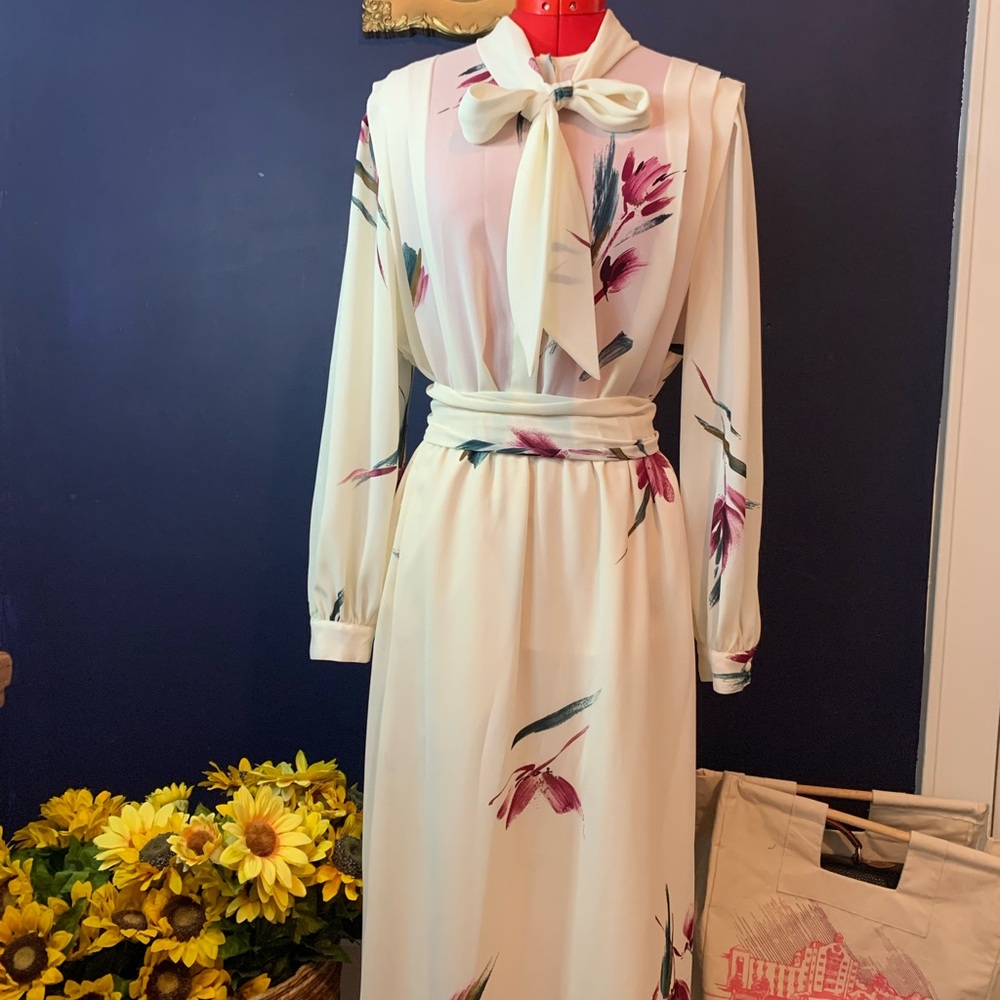 Floral White Dress with Pink Accents